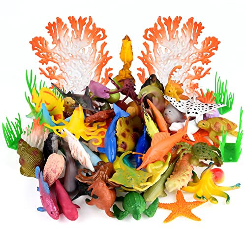 PLULON 60Pcs Mini Kunststoff Tier, Meerestierfiguren, Meeresbewohner Tier Tropische Fische Tiere Cupcake Topper für Geburtstagsfeier Dekorationen