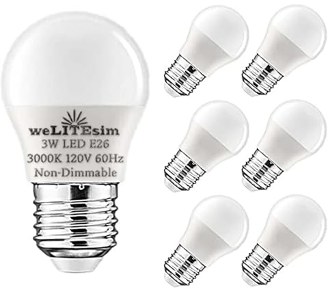 Welitesim LED Light Bulb 3W (25W Equivalent) A15 Light Bulb Warm White 3000K Non-Dimmable E26 Medium Base Bulb for Bedroom Living Room Home Office, 6 Pack（Φ1.7*H3.1 inch）