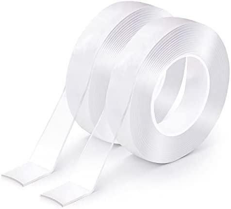 Double Sided Tape Heavy Duty, Multipurpose Removable Mounting Tape Adhesive Grip,Reusable Strong Sticky Wall Tape Strips Transparent Tape Poster Carpet Tape for Paste Items,Household (9.85FT) (2 pks)