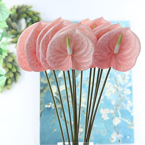 OUKEYI Künstliche Anthurium-Blumen, fühlen sich echt an, für Tischdekoration, Arrangement und Hochzeit, Festival, Dekoration, Blumenarrangement, 6 Stück