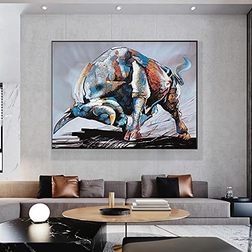Corrida de toros española Pintura en lienzo Toro colorido Carteles e impresiones Animal abstracto Arte de la pared Imágenes para la decoración de la sala de estar 41x51cm (16x20in) con marco negro