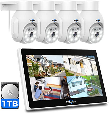 Hiseeu 3K 5MP Wireless CCTV Camera System With 10 Monitor, 10CH 5MP NVR, 4X PTZ WiFi Camera with Color Night Vision, 24/7 Recording, Auto Tracking, Human Detection, APP Alarm, Two Way Audio, 1TB HDD