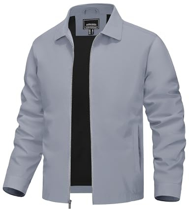 TACVASEN Lightweight Jacket for Men Summer Thin Windbreaker Jackets with Pockets Smart Casual Varsity College Jacket Light Grey,XL