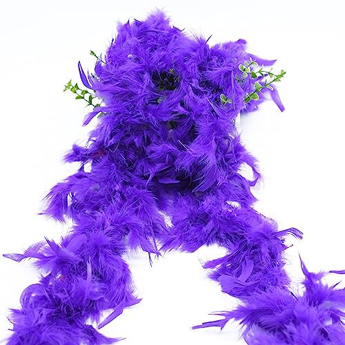 2m Truthahnfedern Federboa Einfarbig Flauschige Marabu Feder Boa DIY Frauen Federschal Dekorationen Weihnachtsbaum Band Boa Streifen Kostüm-Accessoire 20er Jahre,Flapper,Karneval,Mottoparty-Lila
