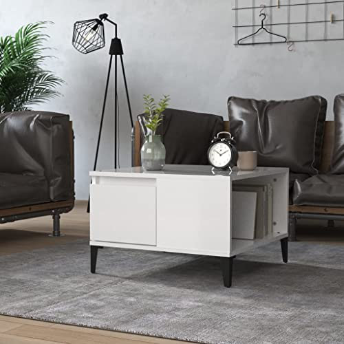 Annlera Table Basse Blanc Brillant 55x55x36,5 cm Bois d'ingénierie Décoration Intérieure Minimaliste Table d'appoint Grand Espace de Rangement Magazines Table de Salon Chambre à Coucher
