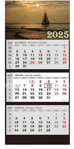 JAROGRAF Wandkalender 2026 – 3-Monats-Kalender mit praktischem Wandplaner für effiziente Jahresplanung, Feiertage, Schulferien und wichtige Termine (Segelboot) Dreimonatskalender