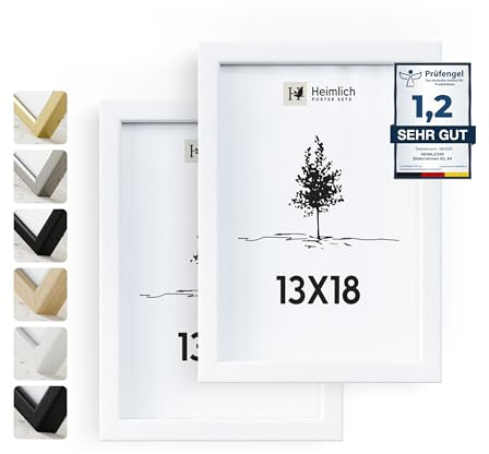 Heimlich Fotorahmen aus massivem Ayous-Holz – 13 x 18 cm, Weiß, 2er-Pack | Heimlich® – Robuste Mittelgroße Bilderrahmen Aus Holz – Wandhalterung Oder Tischaufsteller