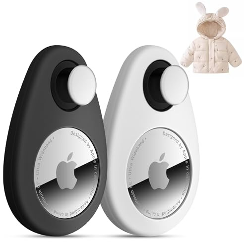 dibdib für Airtag Holder Hidden 2 Pack GPS Tracker Case, Anti Removal für Airtag Silicone Case with Pins, Suitable for Children, Elderly, Pets, Backpack, Luggage(Black, White)