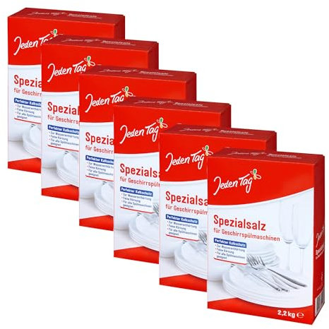 Jeden Tag Geschirrspülmaschinen Spezial Salz 2,2 kg | Perfekter Kalkschutz, Wasserenthärtung, Feine Körnung | Für alle Spülmaschinen geeignet (6er Pack)