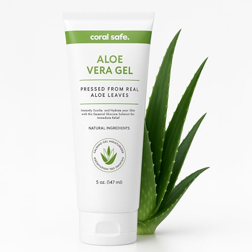 Coral Safe Aloe Vera Gel For Face & Body, Sunburn Relief, 99% Pure Aloe Pressed from Real Aloe Leaves, Cooling Gel, Soothes & Hydrates Skin. Made with Natural Ingredients. Non-Greasy, Unscented