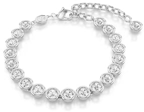 Swarovski Imber Tennis Bracelet, Clear Round-Cut Crystals in a Rhodium-Finished Puffy Bezel Setting, Size M, Part of the Imber Collection