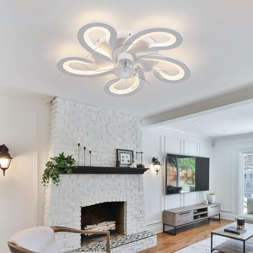 YFHKWJ Moderne LED Fleur Ventilateurs De Plafond Avec Lampe Intégrée Moteur CC Silencieux 6 Vitesses Chambre Ventilateur Plafonnier Silencieux Avec Telecommande 3000K-6000K-White