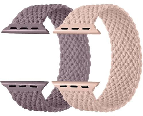 Charlam 2-pack flätat armband för Apple Watch, 41 mm, 40 mm, 38 mm, för dam, herr, stretchigt sportband i nylon för iWatch serie 9, 8, 7, 6, 5, 4, 3, 2, 1, SE, Ultra