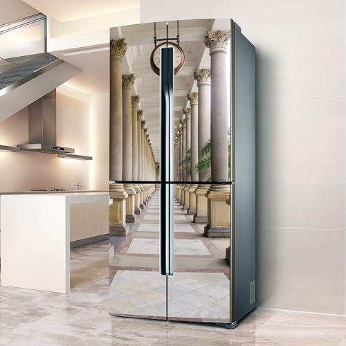 Pegatinas para refrigerador, adhesivo para nevera, cubierta completa para puerta, cubiertas para frigorífico, pegatinas de pared para calcomanía cocina, pasillo de columna romana retro