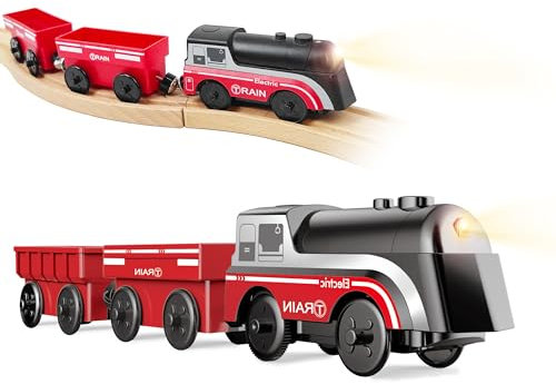 beylon Battery Operated Train for Wooden Track, Motorized Train for Toddlers 3+ Years Old, 3Pcs Train Toy Set Electric Train Compatible with Thomas, Brio, Chuggington, Melissa and Doug