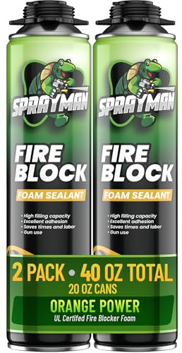 Sprayman Orange Fire Block Expanding Spray Foam - (2x20oz) Professional Gun Use Polyurethane Foam Spray for Electrical Outlets & Water Pipes, B2 Fire Rated - Gun Not Included - 2 Pack