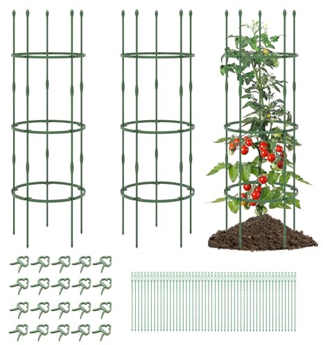GOPLUS Rankhilfe Tomaten, 3er Set Tomatenturm mit Verstellbarer Höhe & Kabelbindern, Tomatenkäfig Gurken Rankhilfe Gurkenturm Rankturm Ranksäule für Kletterpflanzen (50 x 154 cm)