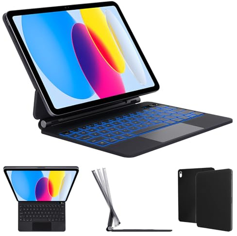 LAMA Backlit Magic Keyboard Case with Touchpad for iPad A16 11&10th 10.9 | Floating Cantilever Stand, 7-Colors Backlight Keyboard with Multi-Touch Trackpad, Magic Style, Long Battery Life, UK Layout