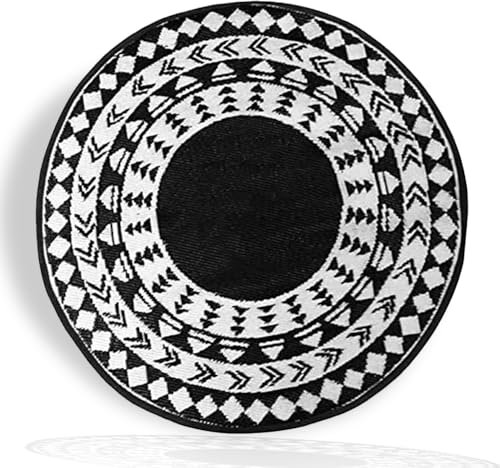 BONAFIDE 200x200cm Portable Plastic Outdoor Rugs, Round Patio Rugs for Garden, Waterproof Ligthweight Plastic Straw Rug, Outdoor Area Rugs for Picnic (Black)