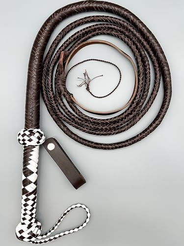 Generisch Echte Bullenlederpeitsche Bullwhip in Weiß/Braun in 3-8FT, handgemacht mit 12 Stränge (10FT ~ 305cm)