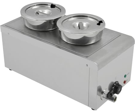 TAIMIKO Bain Marie Elektrische Suppenstation, Warmhaltedose, runde Töpfe aus Edelstahl, mit Deckel und Ablaufhahn, 30 – 85 °C