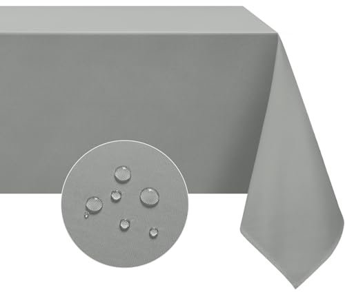 Softalker Tischdecke Abwaschbare 140x140 cm Quadratisch Grau Tischdecke Wasserabweisend und Fleckschutz aus 210 GSM Polyester Tischtuch Klein Tischwäsche für Outdoor Holztisch Garten Geburtstag Party