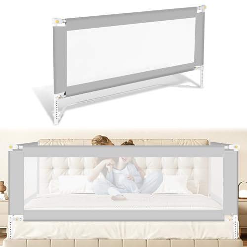 Jopassy - Griglia di protezione per letto da 200 cm, con base a forma di U, protezione per lettino, per bambini e letti dei genitori, altezza da 68 a 95 cm, stabile, colore grigio