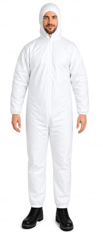 B teurobrecher PP-Schutzanzug Einweg Weiß Ganzkörperanzug, Lackier- & Maleranzug Einweg mit Kapuze, Einweg Arbeits-Overalls für Herren/Damen, latexfreie Schutzkleidung, Einweganzug