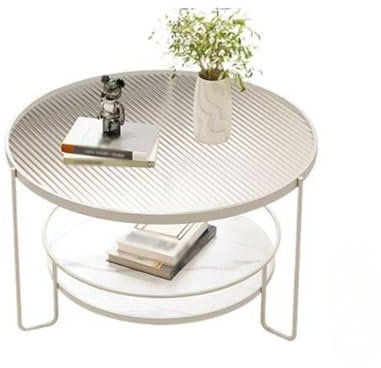 MOOWI Kaffee-Endtisch Runder Couchtisch mit geripptem gehärtetem Glas. Minimalistischer Minitisch for kleine Wohnzimmer, platzsparendes modernes Design Beistelltisch(Weiß,60cm)