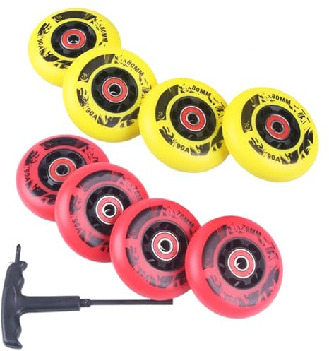 ANWEALTH 90A Inlineskate Ersatzrollen mit ABEC 9 Lagern 72 mm 76 mm 80 mm Inline Skate Rollen Rollschuh Skating Räder für Indoor Outdoor (Gelb+Rot 80 mm)