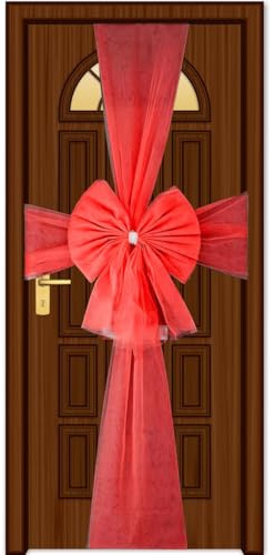 SHATCHI Christmas Door Bow – Red 7.5m Diamante Giant Bow Door Cover - Front Door Decorations for Xmas Wedding, Baby Shower Outside Home Decor