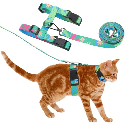 CAPASTEC Katzen-Geschirr und Leine Set,Brustgeschirr Ausbruchsicheres Katzen-Geschirr für große und kleine Katzen, Leichtes Weiches Haustier-Geschirr für Reisen und Spaziergänge, Grün