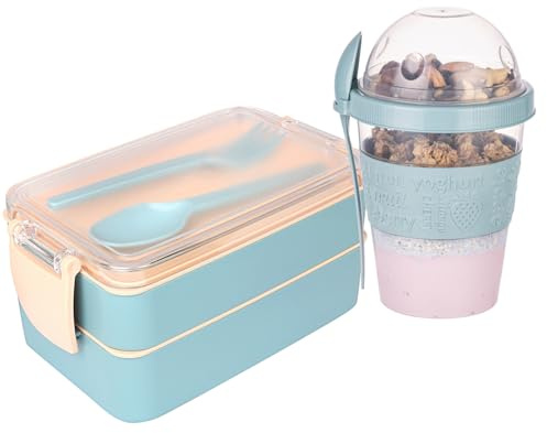 MuauM Brotdose Erwachsene, Auslaufsichere Lunchbox (400+500) ml & 600ml Müslibecher, Bento Box to go, Besteck, Brotdose für Mikrowelle und Geschirrspüler, Schule, Arbeit, BPA Frei(Turkuaz)