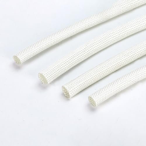 Cable sleeve，Cable tidy sleeve， Braided Fiberglass Sleeve 3mm-8mm, White Fiberglass Heat Shield Sleeve 5 Meters, Insulation Braid Sleeving 600 Deg. High Temperature Glass Fiber Tube Fiber glass(6mm)