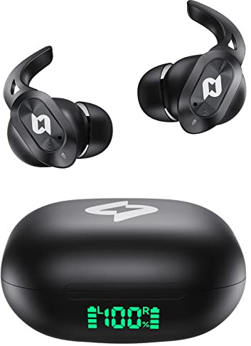 Bluetooth Kopfhörer Kabellos Ohrhörer Mit Mikrofon in Ear lklare Anrufe 64std Playback Wasserdicht Over Ear Hooks Hifi Stereo-Sound Tiefem Bass Dual LED-Anzeige Headset for iphone Android Phones Sport