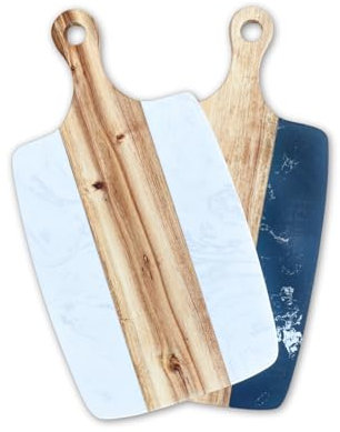 Schneidebrett aus Marmor und Holz, Akazie, Schwarz & Weiß, Brettchen aus Holz, 35 cm (Schwarz)