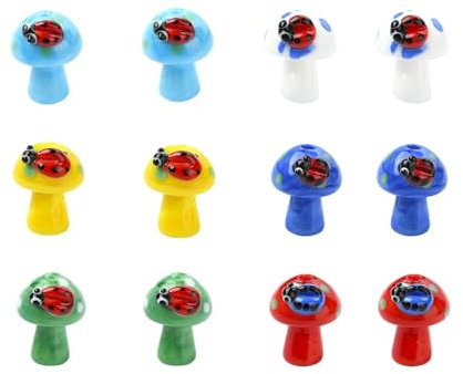 Stiesy 12 Stück handgefertigte Lampwork-Pilz-Perlen mit Marienkäfer, niedliches Glasperlen, Abstandshalter, Armband, Bastelperlen für Halsketten, Ohrringe, Schlüsselband, Basteln, DIY Herstellung
