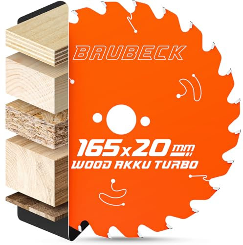 BAUBECK Sägeblatt 165x20 +16mm Adapter, 24Z, 1.5mm Schnitt in Holz, Akku 18v kompatibel mit M. SP6000/J, DHS680, Bosch GKT 55 / GCE S/GKS 18 V, Kreissägeblatt 165x20, Sägeblatt 165x16