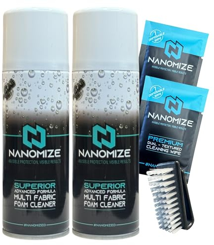 Nanomize Fabric Upholstery Cleaner for Car Interiors – Deep Cleaning Spray for Seats, Carpet & Mats – Stain & Odour Remover – Vehicle Interior Cleaner w/Cleaning Brush & Wipe, Neutral Scent 2X200ML