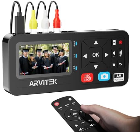 Arvitek VHS to Digital Converter w/3 Screen, Video to Digital DVD Converter Machine w/Remote, HDMI Loop Out, Record Video/Audio from VHS, VCR, DVR, AV, RCA, Hi8, Camcorder, Game Consoles, Plug&Play
