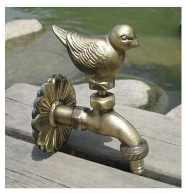 Garten Wasserhahn Gartenhahn Zapfhahn Spatz Gold Messing Antik Deko 15 cm