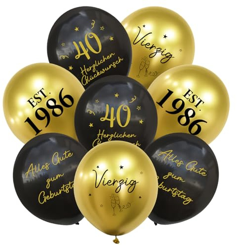 24 Stück Deko 40. Geburtstag Luftballons Schwarz Gold, 1986 Ballons 40 Alles Gute zum Geburtstag, Happy Birthday Luftballon 40 Jahre für Mann Frauen 40 Geburtstagsdeko, Geburtstagsfeier Deko