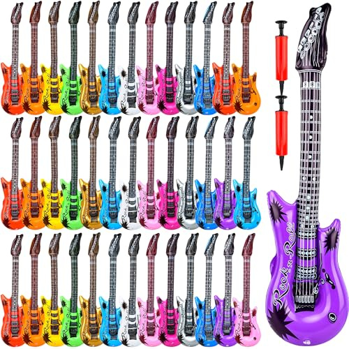 40 Pack Inflatable Guitar Blow up Guitar Bulk Inflatable Rock Star Guitars with Air Pump for 80s 90s Themed Carnival Birthday Party Favor, 12 Colors