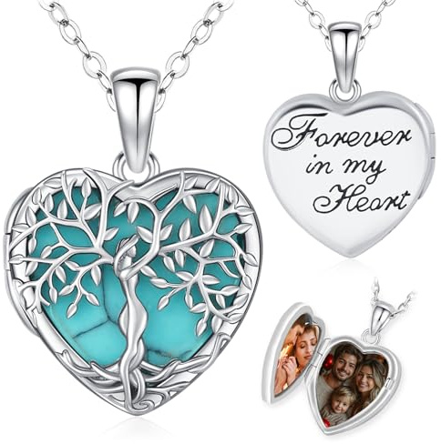 Friggem Collana con Foto Medaglione Cuore, Ciondolo Portafoto in Argento Sterling 925 Albero della Vita Collane Portafoto Idee Regalo per Mamma Donna Ragazza