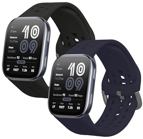 kwmobile Straps for Amazfit Bip 6 Straps - 2x Replacement Silicone Watch Bands - Smartwatch or Fitness Tracker - Black/Dark Blue