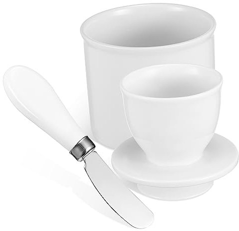 TOPPERFUN Mantequillero de Cerámica Blanco de 500ml Tapa y Corte