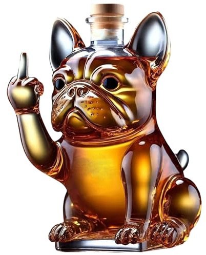 Hperu Botella de Whisky Funny Bulldog French Bulldog Bottle Que Muestra su Dedo Medio de 7x5x5 Pulgadas Decantador de Vidrio Transparente para Vino, Tequila, Whisky para Perros