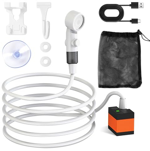 TirEurt Portable Shower for Camping Rechargeable Shower Pump 3 Speed Adjustable 5000mAh IPX7 Waterproof Outdoor Portable Pump for Camping Long Lasting for Hiking Travel Car Pet Outdoor Bathing