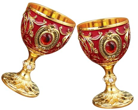 FUNNETOYU Bicchieri da Liquore Retrò in Lega di Alluminio 30 Ml, Coppette Vintage Stile Europeo per Whisky e Cocktail, Set da 2 Pezzi per Feste, Matrimoni e Degustazioni