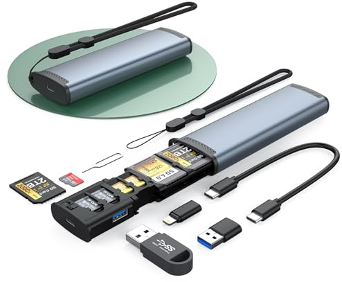 Lector de tarjetas SD/TF 11 en 1, USB 3.0 de aluminio, caja de transporte de tarjetas de memoria SD*3/TF*4/SIM*2 Lector de tarjetas Lightning/USB C adaptador para iPhone/iPad/Laptop/Android/Cámara